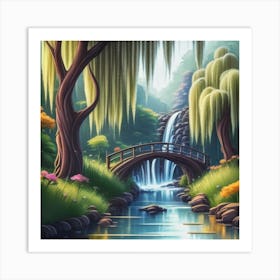 River Surrounded By Willow Trees More Trees 7 Art Print