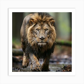 Lion Walking In The Forest 3 Art Print