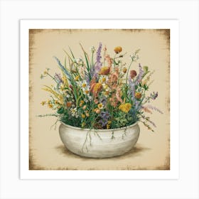 Vintage Wildflowers In A Bowl 1 Art Print