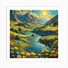 Yellow Flowers In A Valley Art Print