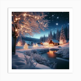 Christmas Village At Night 1 Art Print