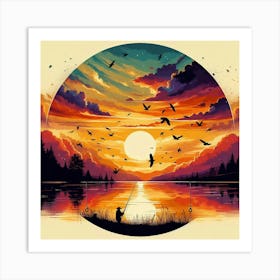 Sunset With Birds 3 Art Print