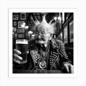 Old Lady Drinking Beer Art Print