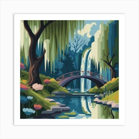 River Surrounded By Willow Trees More Trees 9 Art Print