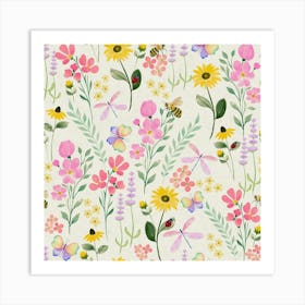 Bees And Flowers Art Print