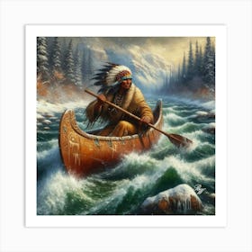 Oil Texture Native American Indian Canoeing 5 Art Print