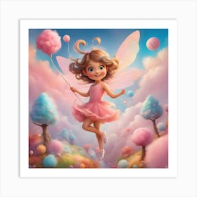 Fairy Flying Through A Whimsical World Of Candy Colored Clouds Art Print