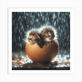 Kittens In The Rain Art Print