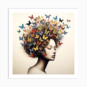 Retro Woman with Butterfly thoughts Art Print