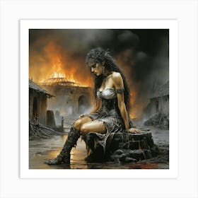 Default A Dramatic Oil Painting By Luis Royo At The Background Art Print