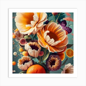 Orange, purple and yellow flowers 7 Art Print