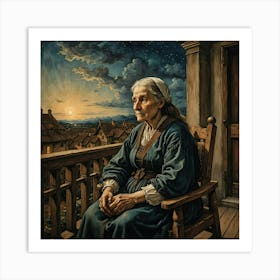 Old Lady On The Porch Art Print