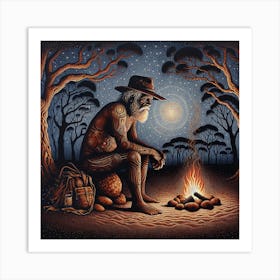 Man By A Campfire Art Print