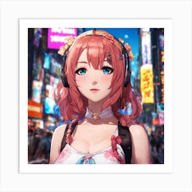 Anime Girl With Headphones Art Print