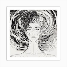 Negative Space Comic Art, Fierce Heroine, Silhouette, Black And White Backdrop, Clean Lines, Minima (8) Art Print