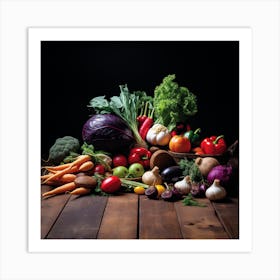 Fresh Vegetables On Wooden Table Art Print