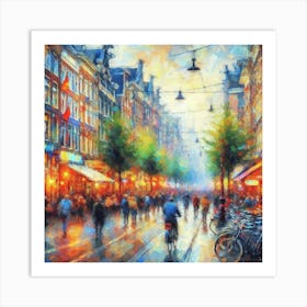 Amsterdam S Bustling Streets Alive With Colorful Impressionistic Strokes, Style Impressionist Art Print