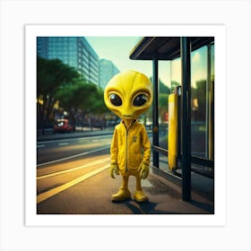 Firefly Friendly Yellow Alien Waiting At A Bus Stop 20356 (2) Art Print