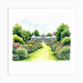 Watercolor Painting Of The Kew Gardens In London, Featuring Its Lush Landscapes And Diverse Plant Collections Art Print