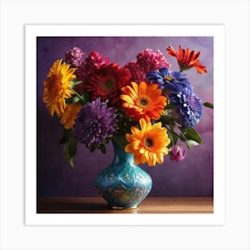 Gerberas In A Blue Vase Art Print