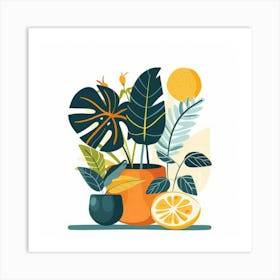 Tropical Plants In A Pot Art Print