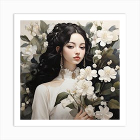 Chinese Woman With Flowers Art Print