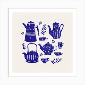 Tea O'Clock Blue Square Art Print