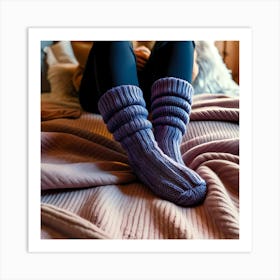 Purple Socks On A Bed Art Print