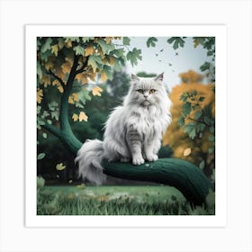 Cat Sitting On A Tree Branch Art Print