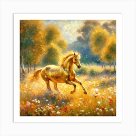 Golden Horse In The Meadow Art Print