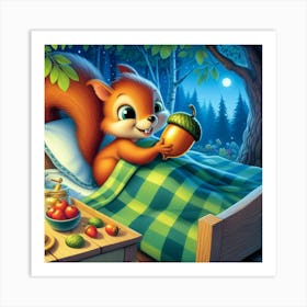 Squirrel In Bed WALL Art Art Print