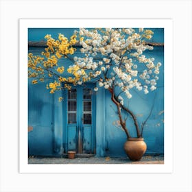 Tree In Front Of Blue House Art Print