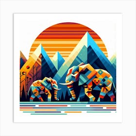 The Fire and Ice Duo Elephants Art Print