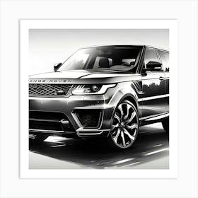 A Black And White Pencil Sketch Of A Range Rover Sport 9 Poster