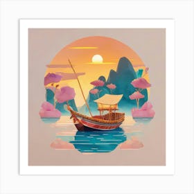 Boat In The Water of Ninh Binh Art Print