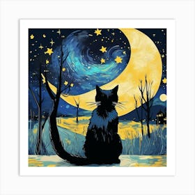 van gogh Cat In The Moonlight Art Print