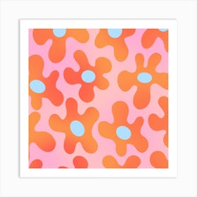 Flowers Orange Pink Square Art Print