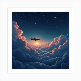 A Ship Sailing Through Glowing Clouds In The Night Sky 1 Art Print