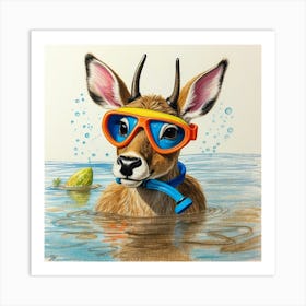 Deer In The Water 25 Art Print