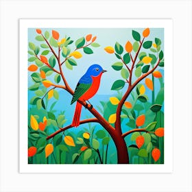 Haitian Naive Art, Bird On a Branch, folk art, 156 Art Print