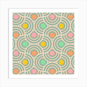 SCALLOP Art Deco Vintage Abstract Geometric in Retro 60s Pastel Colours Pink Green Yellow Orange Cream Art Print