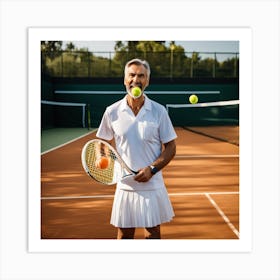 Senior Man Playing Tennis Art Print