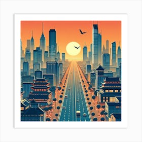 Asian metropolis at sunset Art Print