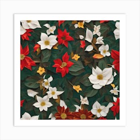 Kawai Flower Pattern Christmas Theme Art Print