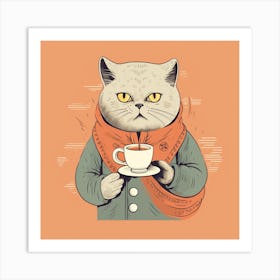 Cat With A Cup Of Coffee Art Print