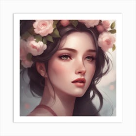 Pretty Girl With Flowers Art Print