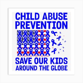 American Flag With Blue Ribbon For Child Abuse Prevention Art Print