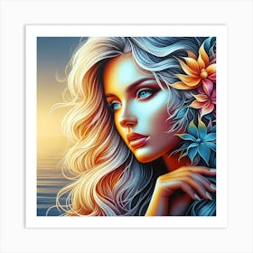 Beautiful Girl With Flowers 8 Art Print