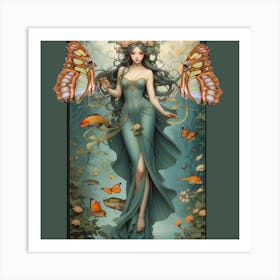 Mermaid With Butterflies Art Print