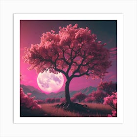 Pink Cherry Blossom Tree Art Print